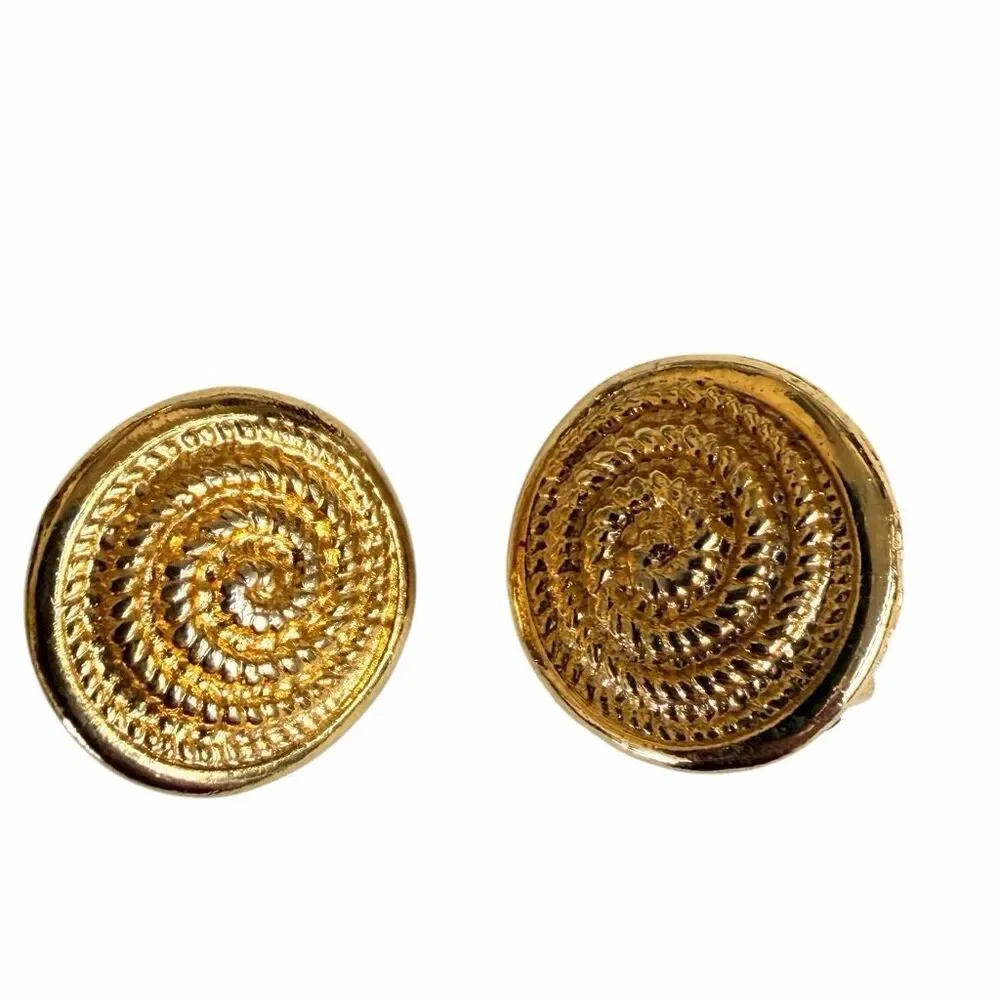 Vintage Gold Tone Spiral Clip-On Earrings Textured Swirl